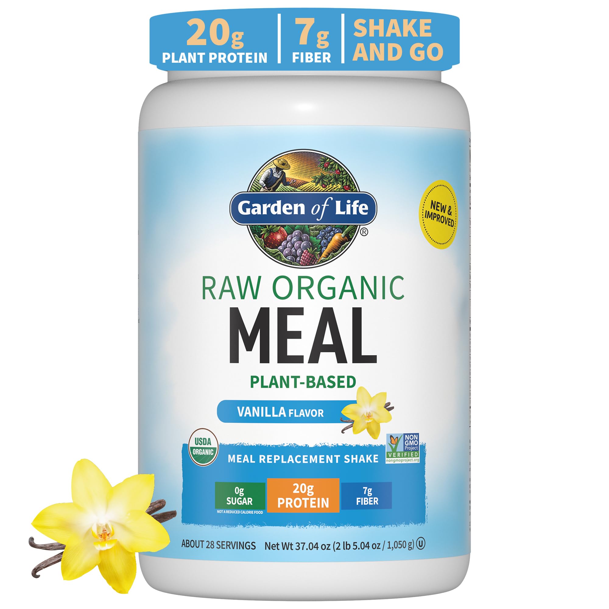 Garden of Life Vegan Protein Powder - Raw Organic Meal Replacement Shakes - Vanilla - Pea Protein, Greens and Probiotics for Women and Men, Plant Based Dairy Free All in One Shake, 28 Servings
